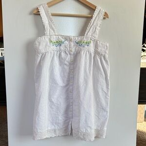 White Embroidered Cotton Tank Top